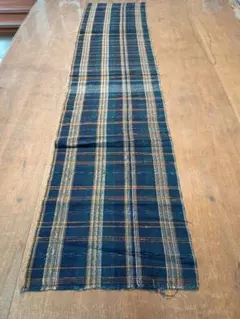 古布 藍染木綿 残糸織 格子縞 波