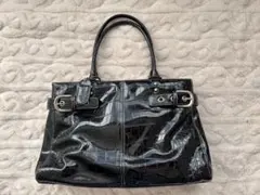 （値下げ）【Blue Kate】黒 エナメル クロコダイル風 ハンドバッグ