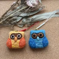 羊毛フェルト フクロウ ストラップ