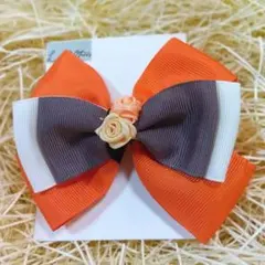 【La-Popu】リボン型ヘアゴム大L47（ハロウィン） オレンジ・ブラウン