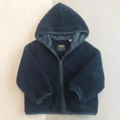 ZARA フード付きボアジャケット 104 ネイビー