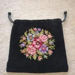 FEILER 花柄刺繍ポーチ 黒22cm
