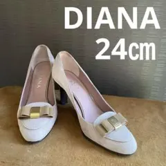 DIANA ダイアナ ベージュ リボン パンプス ラウンドトゥ 24㎝