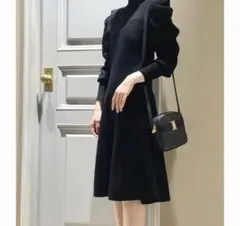 【美品】Lily Brown バックリボン2wayニットワンピース ブラック 黒