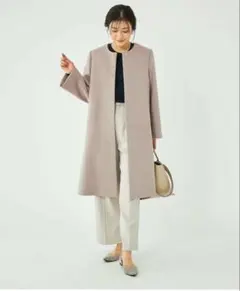 ママさま♡ショートビーバーノーカラーコート