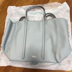 ライトブルー レザー トートバッグ ポーチ付き