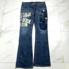 ヒステリックグラマー パッチワーク プリント ワッペン インディゴフレアデニム