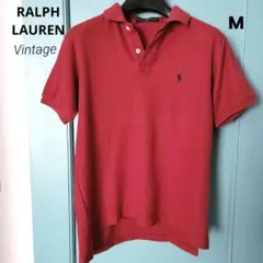 ラルフローレン　半袖ポロシャツ　メンズM ヴィンテージ　レッド×紺刺繍ロゴ