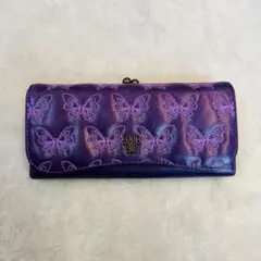 Y2K ANNA SUI 長財布　刺繍バタフライ　がま口　メタルロゴ　ロゴ型押し