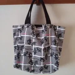 ミッキー＆ミニー トートバッグ グレー チェック柄 マチあり