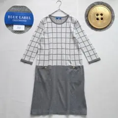 ブルーレーベルクレストブリッジ　チェック ワンピース 金ボタン　綿100 グレー