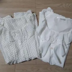 半袖シフォンブラウス ホワイト ドット 2着まとめ売り