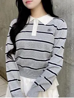 12Gショート丈ボーダーポロニット