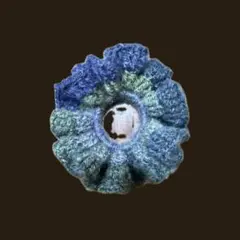 シュシュ 編み物 ブルー