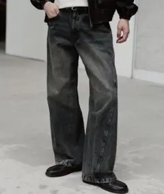 【WYM LIDNM】VINTAGE WASHED CURVED DENIM