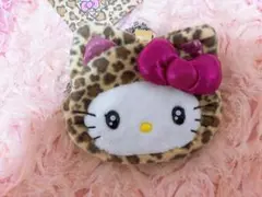 サンリオ ギャルネコ キティ フェイス型ポーチ ヒョウ柄 ブラウン