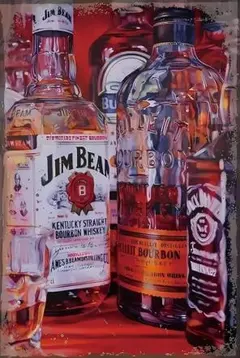 新品 Jim Beam ブレットバーボン ウイスキー ブリキ看板 バーインテリア