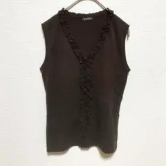 MOSAIQUE フリルノースリーブニット 茶 M 上品 シンプルのサムネイル