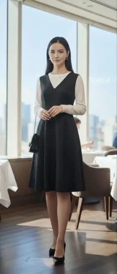 ジャンバースカート　ワンピース　Ｖネック　黒　キルティング