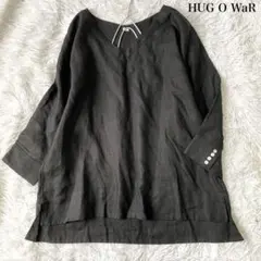 Hug O War リネン Vネックブラウス プルオーバー ゆったり 丈長め 黒のサムネイル
