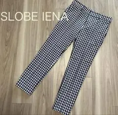 SLOBE IENAストレッチテーパードパンツ アンクル丈 ネイビー×白チェックのサムネイル