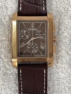 CITIZEN Eco-Drive メンズ腕時計 スクエア ブラウン