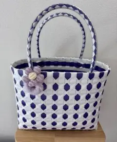 ハンドメイドプラカゴバッグ 花装飾付き