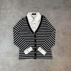 ボーダー カーディガン風 切替デザイン レイヤード風 y2k モード