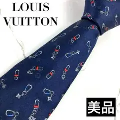 美品　現行品　ルイヴィトン　ネクタイ　モノグラム　チャームモチーフ　ネイビー