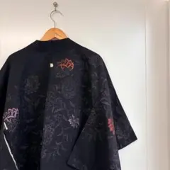 【一品物】正絹 黒羽織 花柄 総柄 ラメ織り 光沢 和モード 上品 シック