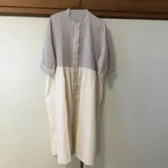 マタニティ　綿　麻　半袖シャツワンピース