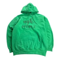 7AS15 プリントパーカー　スウェット地　フーディ　グリーン　L 古着