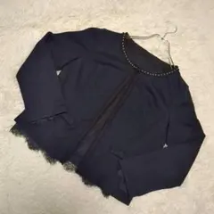 anysis ノーカラージャケット　パール　インナーレース　ネイビー　ボタンレスのサムネイル