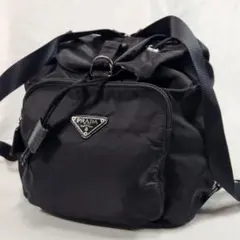 PRADA リュック バックパック ロゴプレート テスートナイロン レザー 黒