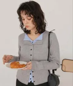 レイヤード風リブニットトップス