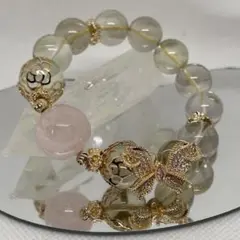 623★ ローズクォーツ　レモンクォーツ　大珠　デザインブレスレット