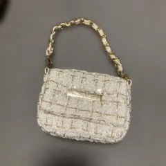 ホワイトツイード クラッチバッグ ゴールドチェーン　未使用品