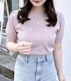 新品INGNI ハート刺繍 クルーネックニット 半袖