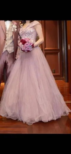 薄紫 オフショルダー チュールドレス