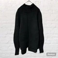 12388 グリーンレーベル ウール100% ハイネック ニット F 黒 古着