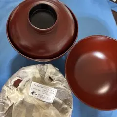 漆製 赤い蓋付きお椀　5客