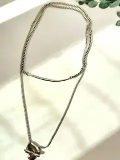 マンテル×メタルチャームロングチェーンネックレス　シルバー　Y字ネックレス