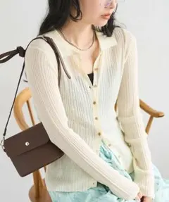 未使用品　FREAK'S STORE シアー リブニット ポロカーディガン 長袖のサムネイル