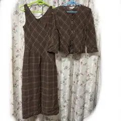 チェック柄 セットアップ ブラウン