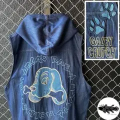 人気⭐︎GALFY ガルフィー デニムベスト フーディ オール刺繍 XL以上