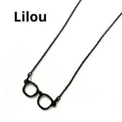 Lilou リル　メガネモチーフ ネックレス ブラック　アクセサリー　眼鏡　黒のサムネイル