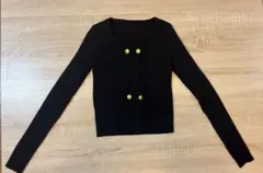 【SHEIN】ブラックリブ編み長袖カーディガン　✨美品