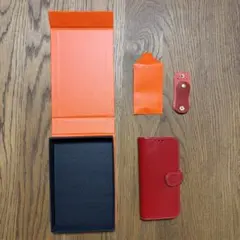iPhone17pro Air スマホケース 手帳型 本革　赤HANATORA