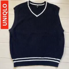 UNIQLO ユニクロ　ニット　ベスト　コットン　ネイビー紺色　メンズレディース