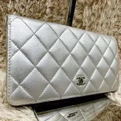 【美品】CHANEL マトラッセ 長財布 シルバー レザー
